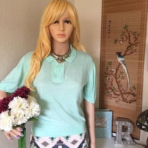 UNKNOWN Brand Short Sleeve Celeste Blue Collar Top